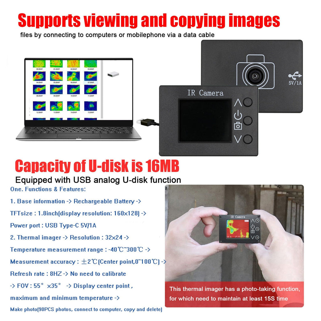 2-In-1 Thermal Imager IR Temperature Testing Camera With 1.8 Inch Display Sensor