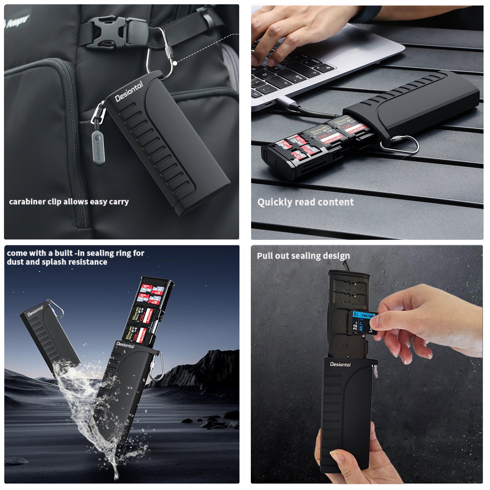SD Card Reader with Built-In Storage Box for Fast Photo Transfer and Flash Card Organization