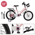 18 Inch Children's Bicycle with Training Wheels and Cargo Rack in Pink