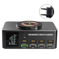 140W High-Speed USB Charger Station with PD100W Technology, Smart Digital Display, Multiple USB Ports, Magnetic Wireless Charging Capability, and EU Connector