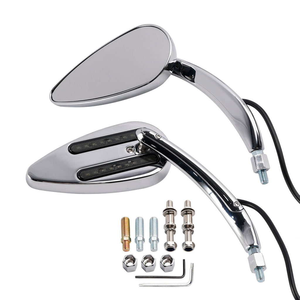 Chrome LED Turn Signal Mirrors with Custom Design for 1990-2021 Electra Street Road Glide