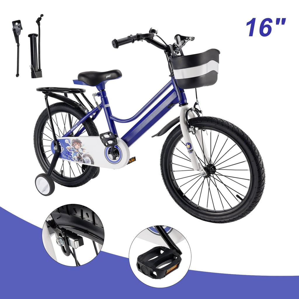 16" and 18" Youth Bike with Stabilizer Wheels, Front Basket and Luggage Rack