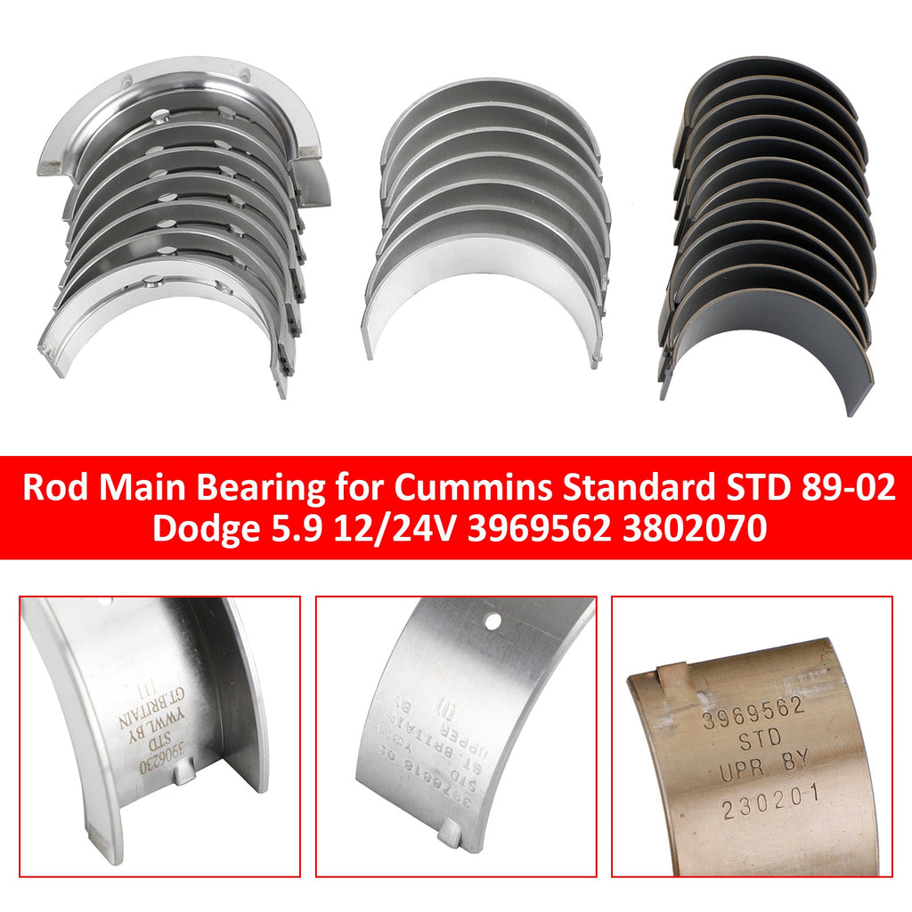 1989 to 2002 Dodge 5.9 Cummins 12/24V Standard Main Rod Bearing 3969562 3802070