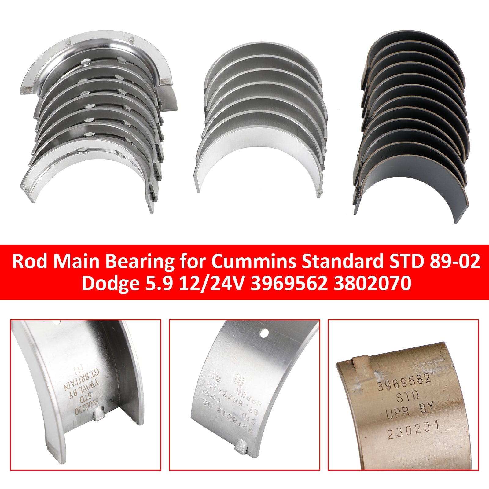 1989 to 2002 Dodge 5.9 Cummins 12/24V Standard Main Rod Bearing 3969562 3802070