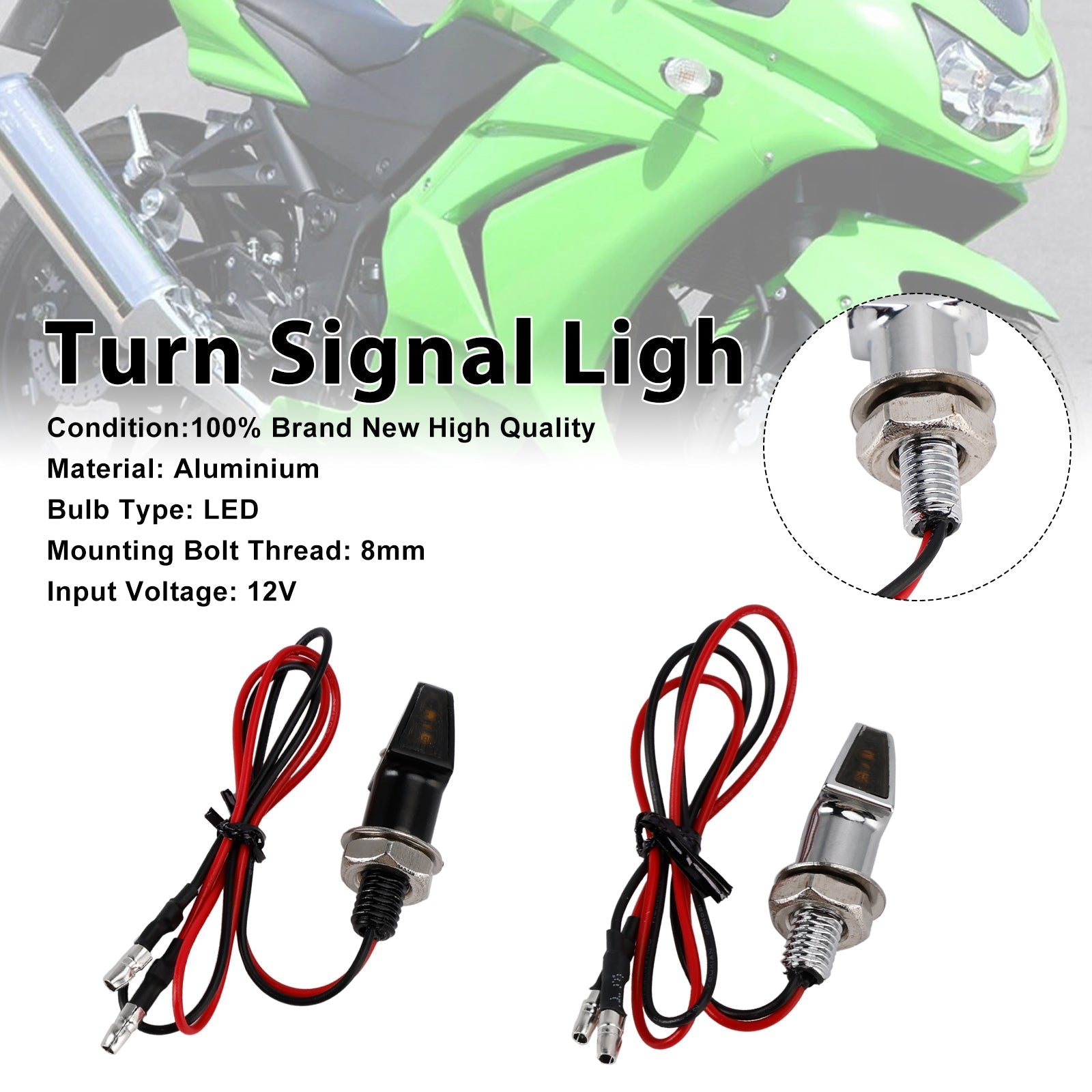 12V Universal LED Indicator Light for Motorcycle Turn Signals 8mm Yamaha