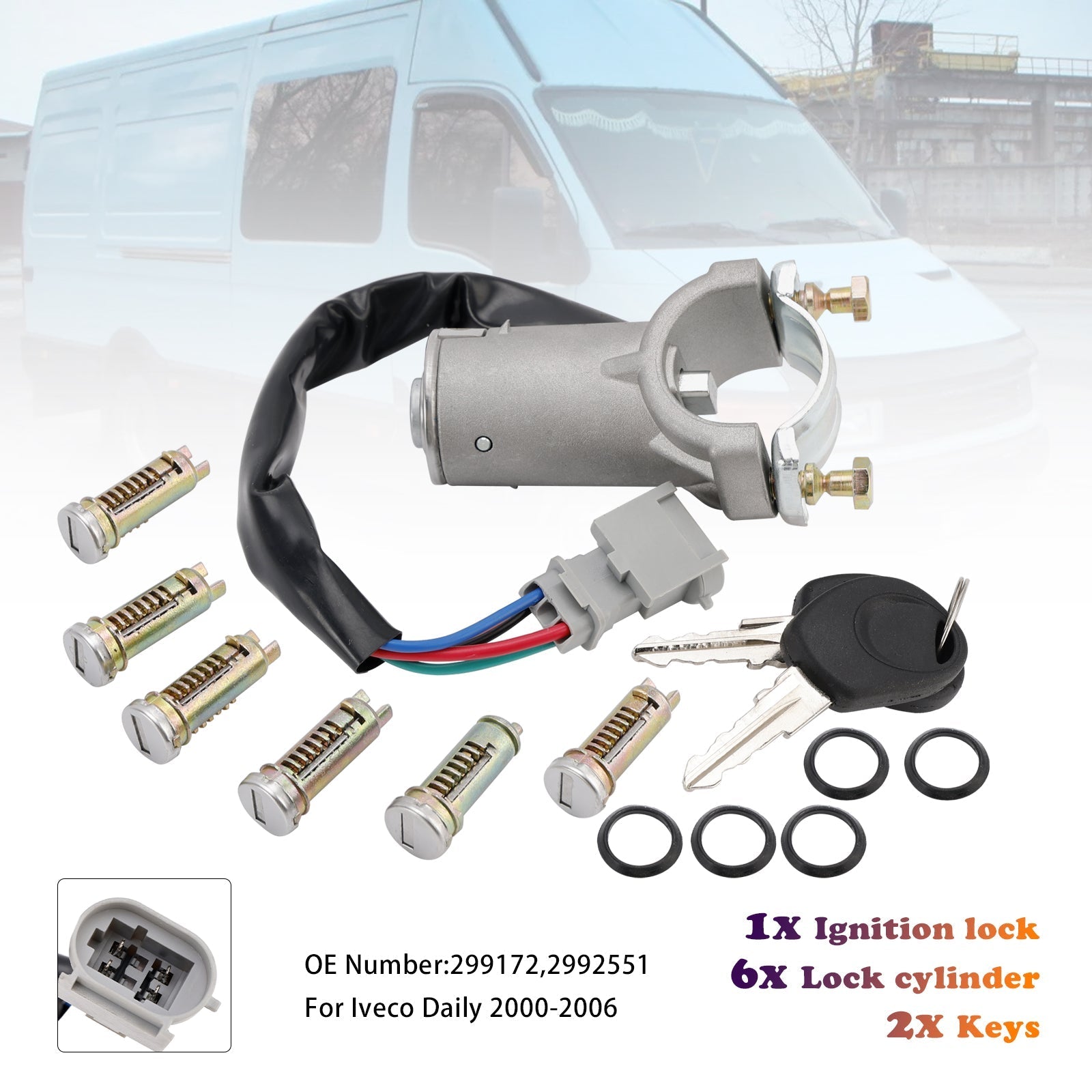 Iveco Daily Ignition Lock Cylinder Kit 6x Locking Cylinders with Key 2000-2006 2991727