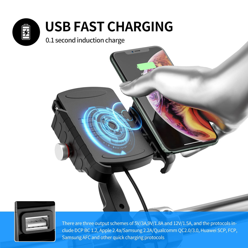 15W Fast Wireless Phone Charger Bracket with QC3.0 for Motorcycle and Scooter BlackB Generic