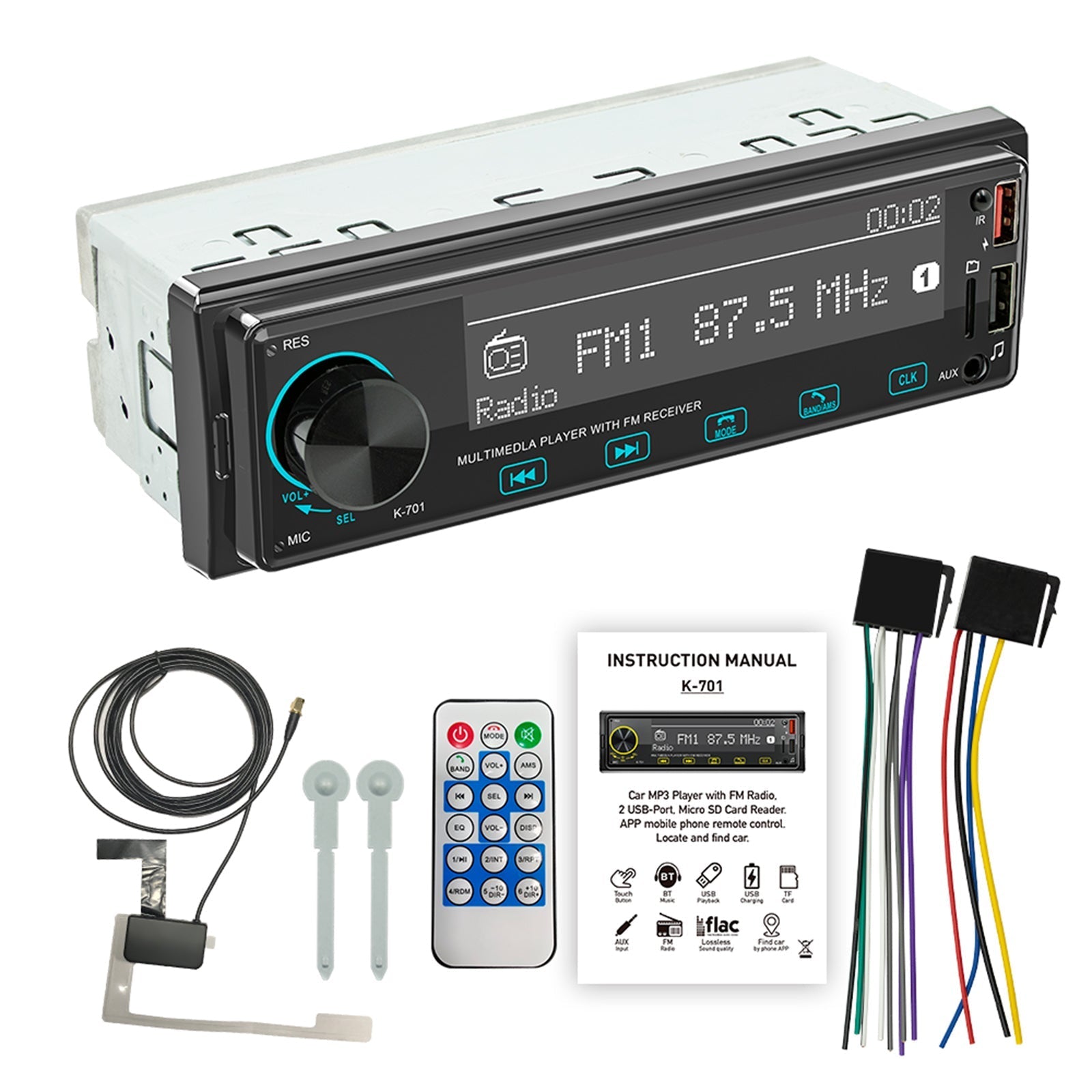 Bluetooth FM Radio Stereo 1DIN Car MP3 Player with DAB and 2.5D Touch Display