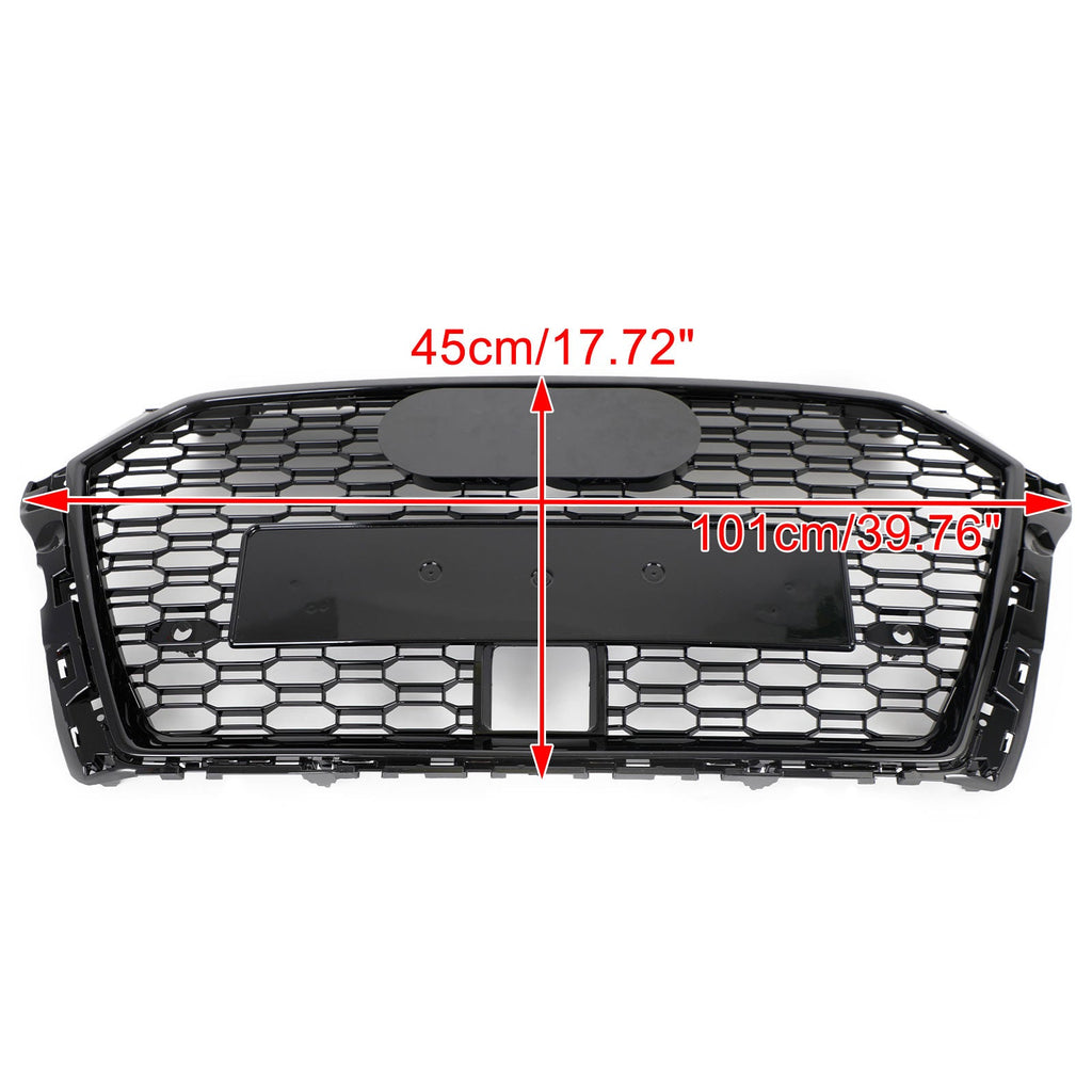 17-19 Audi A3 S3 RS3-Style Honeycomb Front Grille with ACC Gloss Black