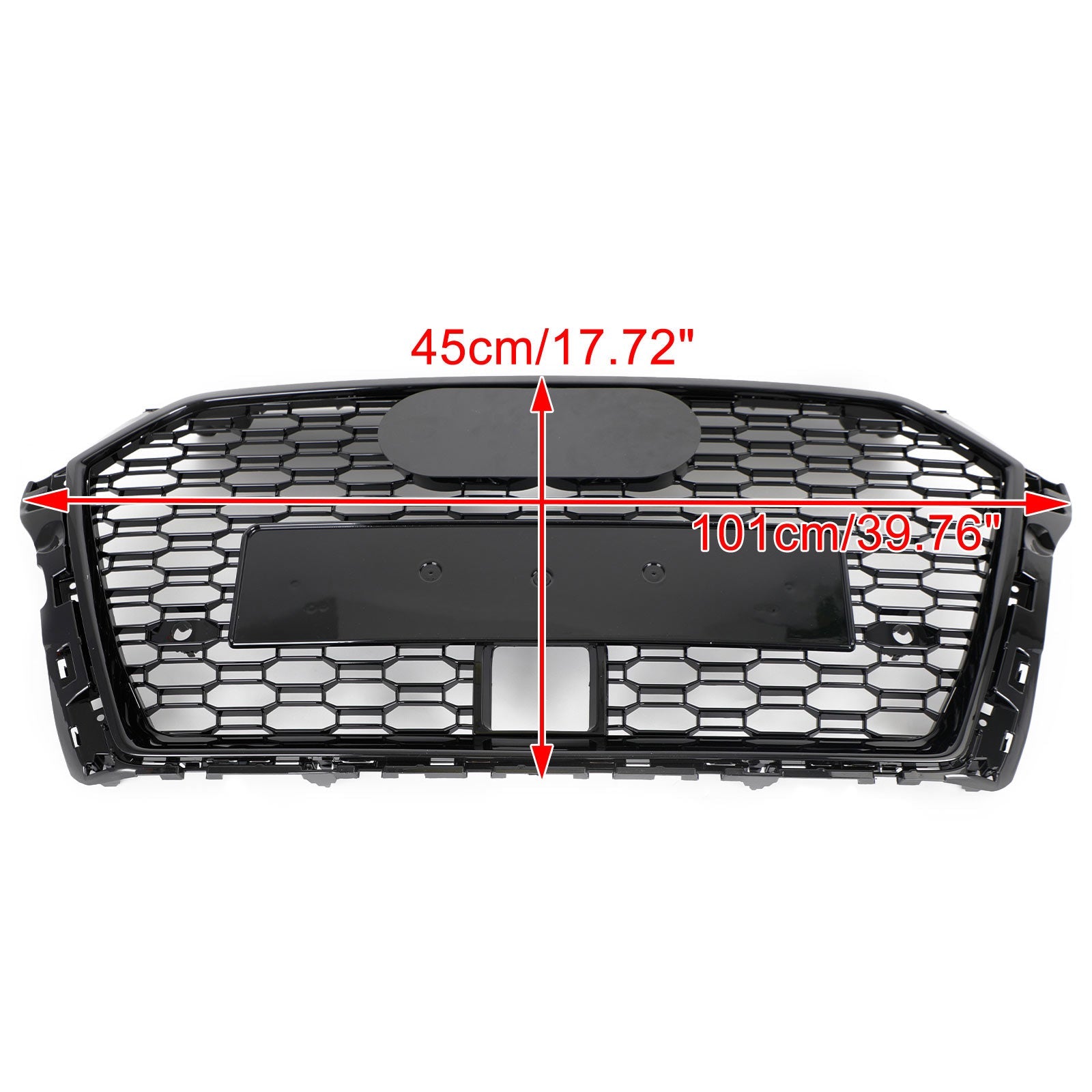 17-19 Audi A3 S3 RS3-Style Honeycomb Front Grille with ACC Gloss Black