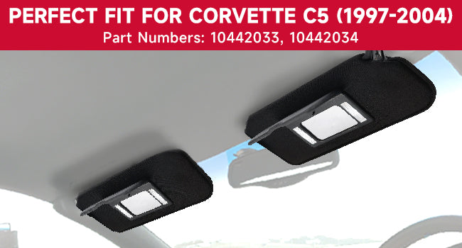 Corvette C5 Black Sun Visor Set with Vanity Mirror 1997-2004 Shaded Pair