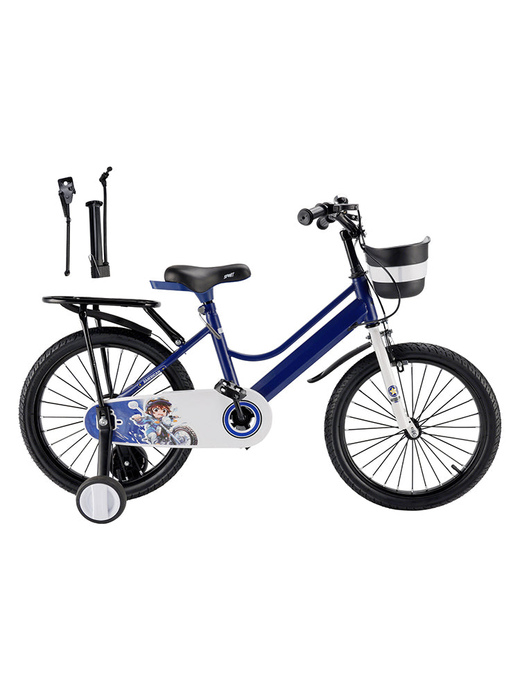 18" Junior Bike with Stabilizer Wheels and Carrier Rack for Boys and Girls - Dark Blue