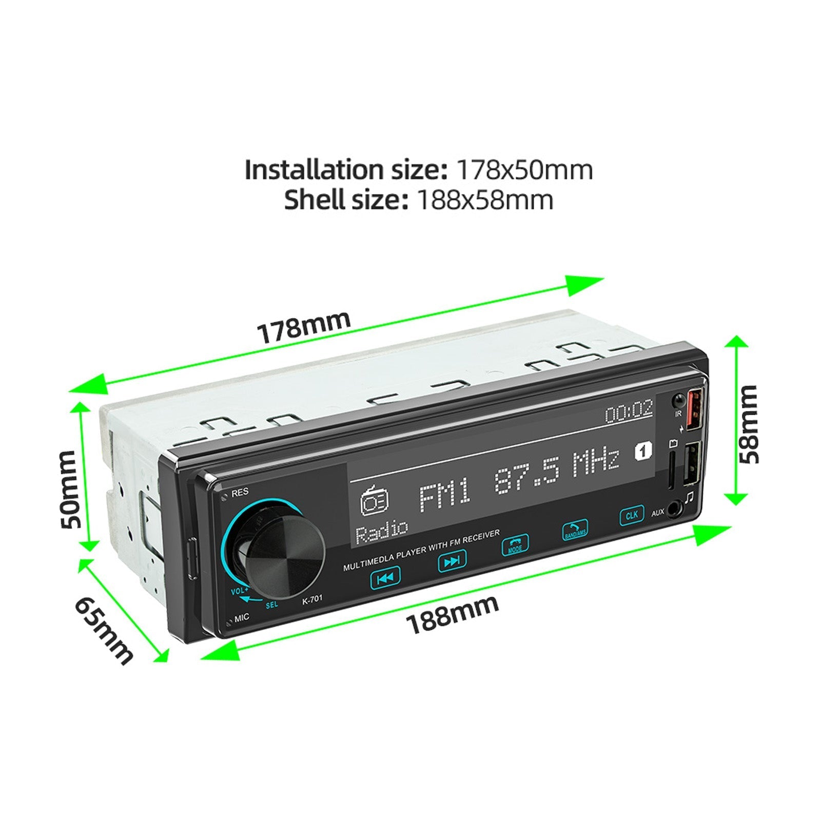 Bluetooth FM Radio Stereo 1DIN Car MP3 Player with DAB and 2.5D Touch Display