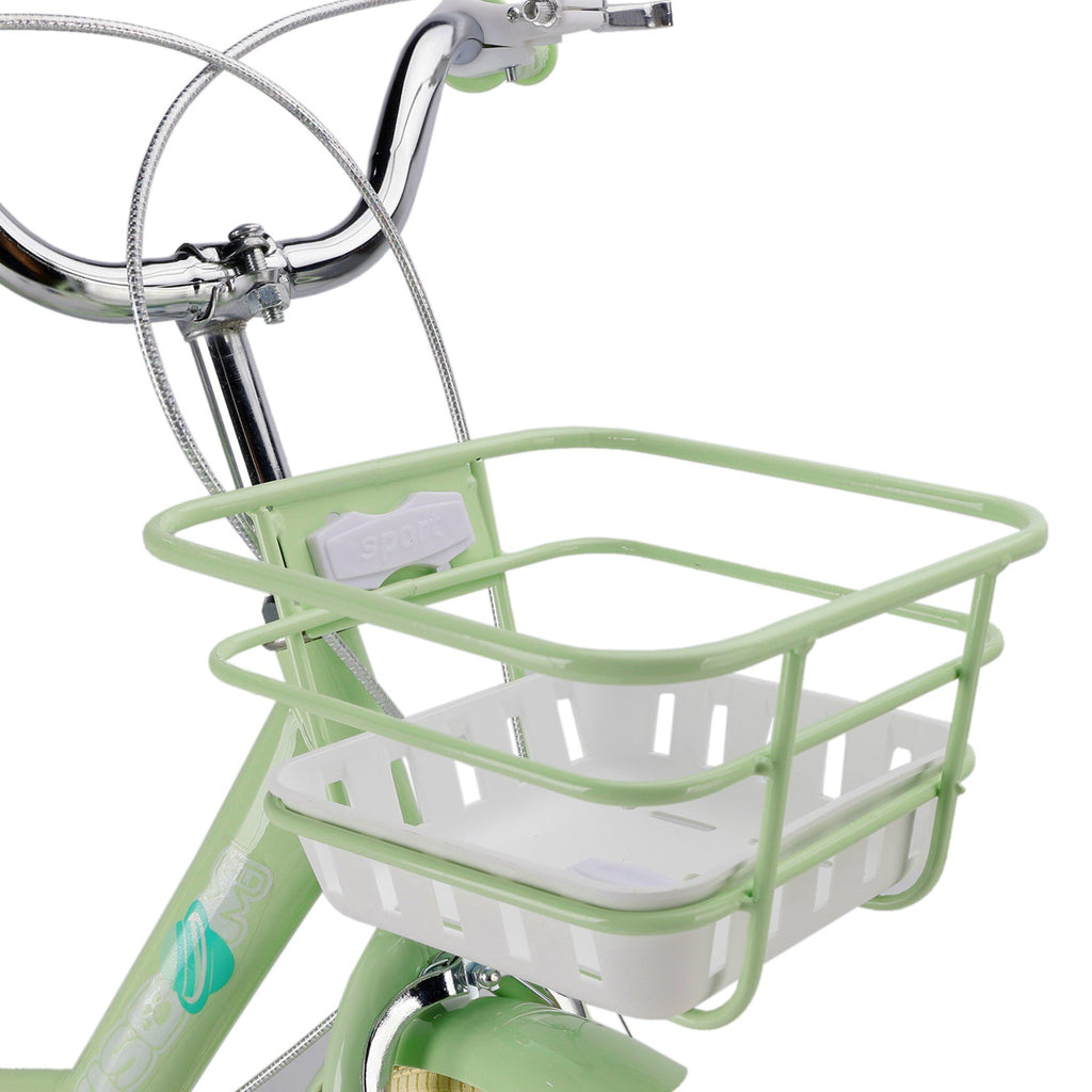 16" Green Girls Children's Bicycle featuring Side Wheels, Basket and Rear Cargo Rack
