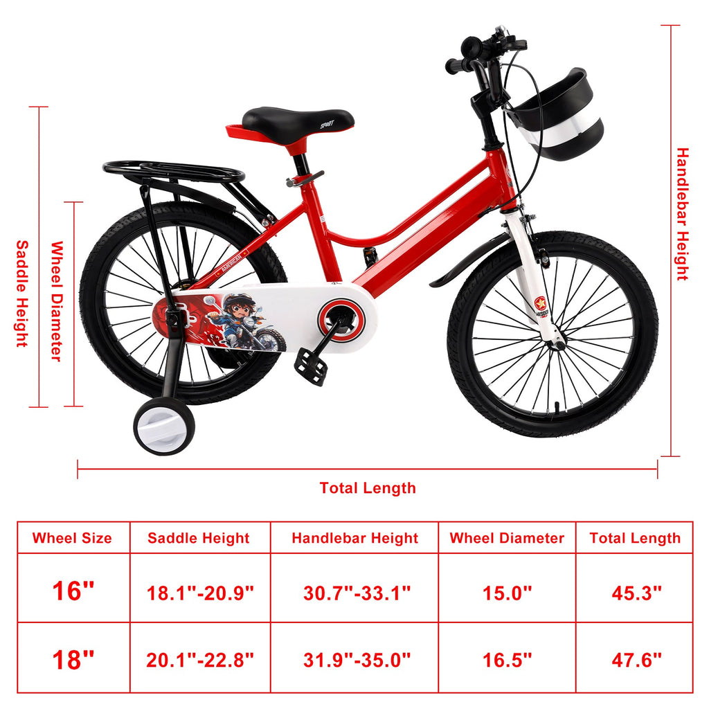 18 Inch Children's Bike Red with Stabilizer Wheels and Luggage Rack for Boys and Girls