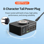 140W High-Speed USB Charger Station with PD100W Technology, Smart Digital Display, Multiple USB Ports, Magnetic Wireless Charging Capability, and EU Connector