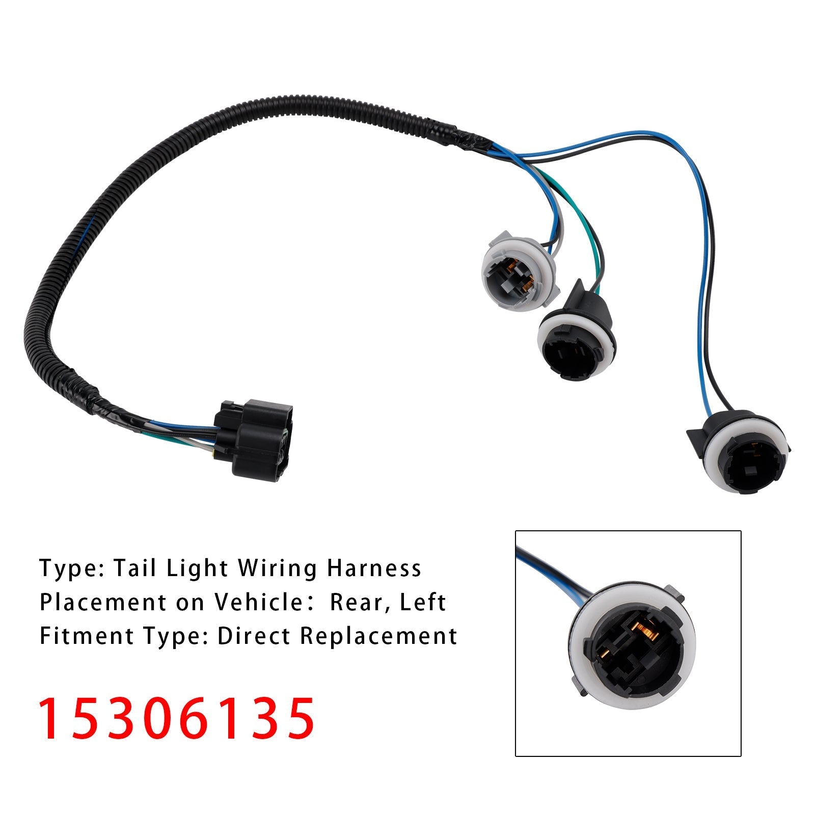 2000-2006 Tahoe Yukon XL Suburban 1500 2500 Rear Left Tail Light Connector Harness 15306135