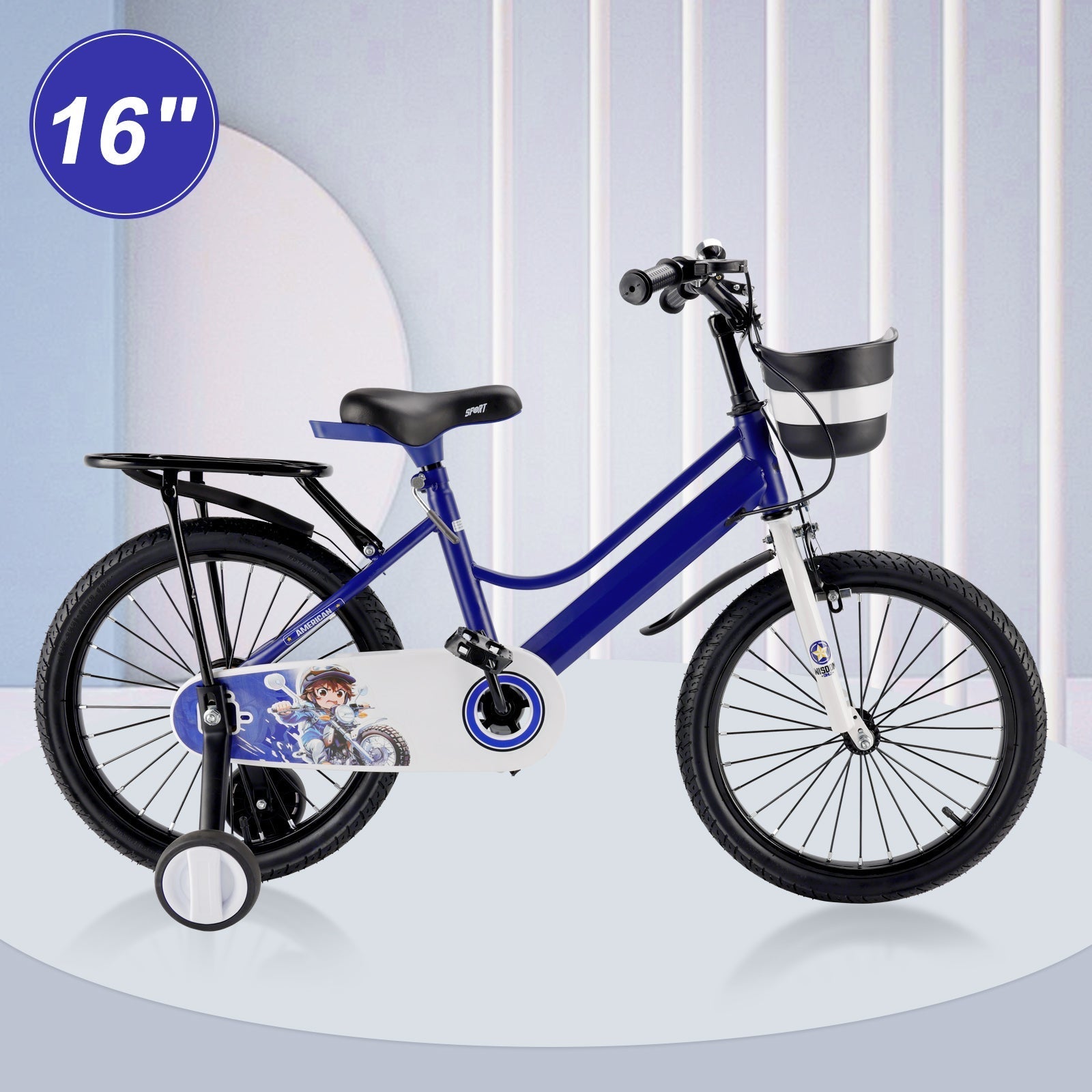 16 and 18 Inch Children's Bicycle with Balance Wheels, Rear Rack and Cargo Basket