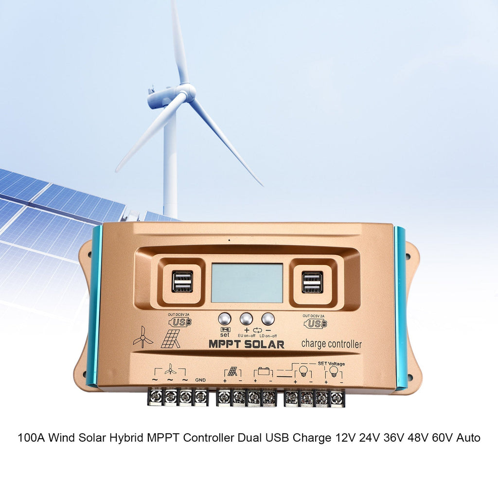 12V-60V 30A-100A Auto MPPT Dual USB Wind and Solar Hybrid Charge Controller