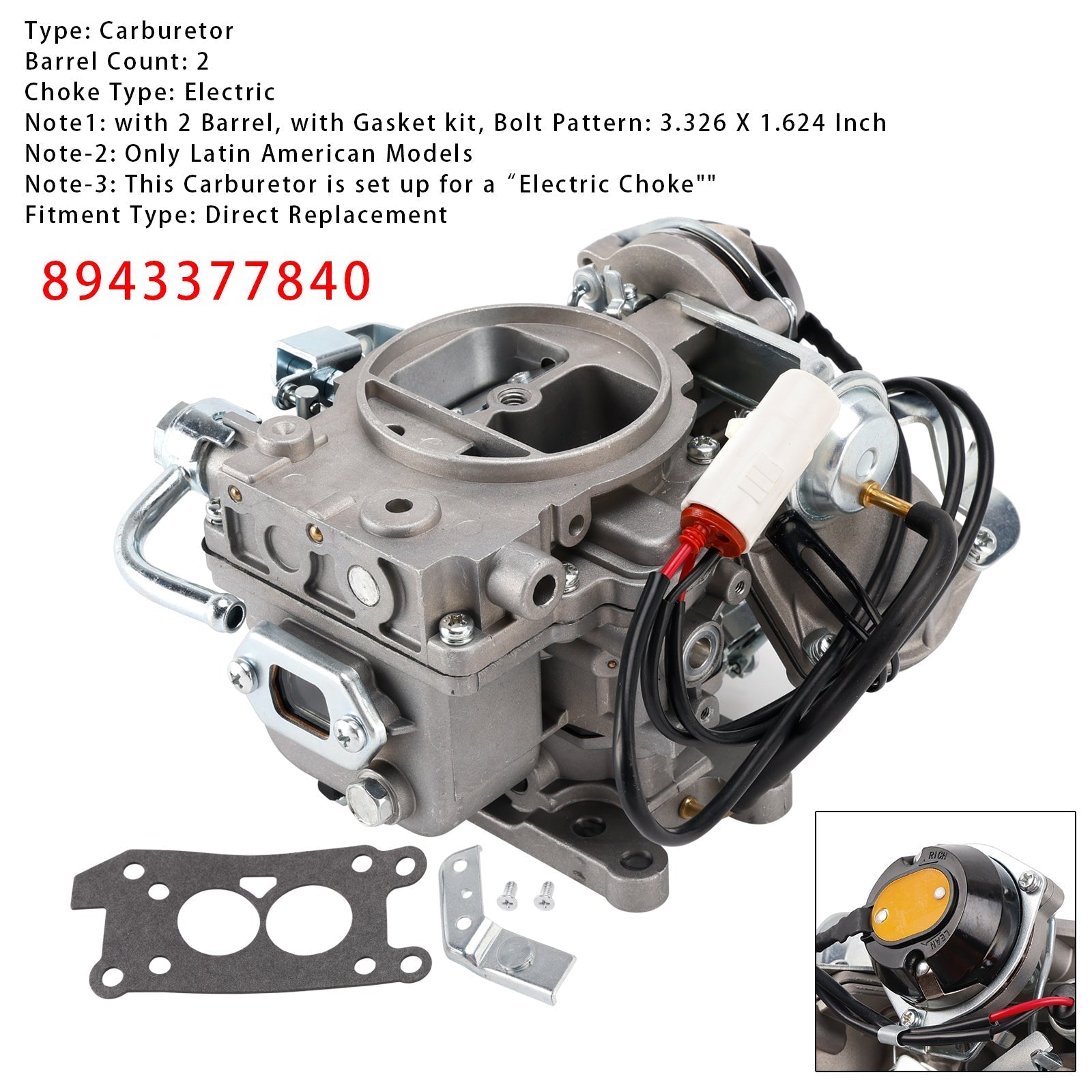 2.3L 4ZD1 Engine 2 Barrel Carb 8943377840 Isuzu Trooper Caribe 1988-1994
