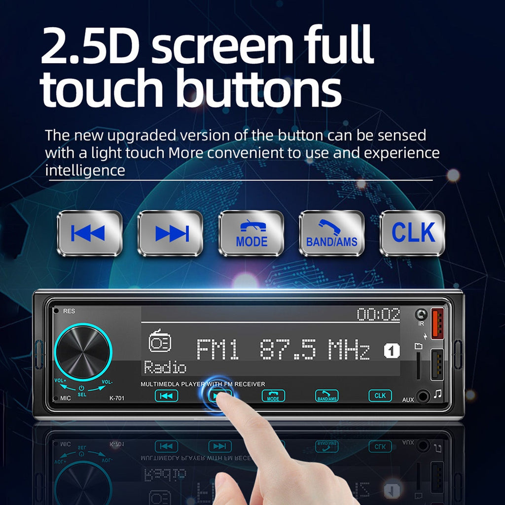1DIN Car Radio with 2.5D Touch Screen Bluetooth FM MP3 Stereo Receiver and DAB