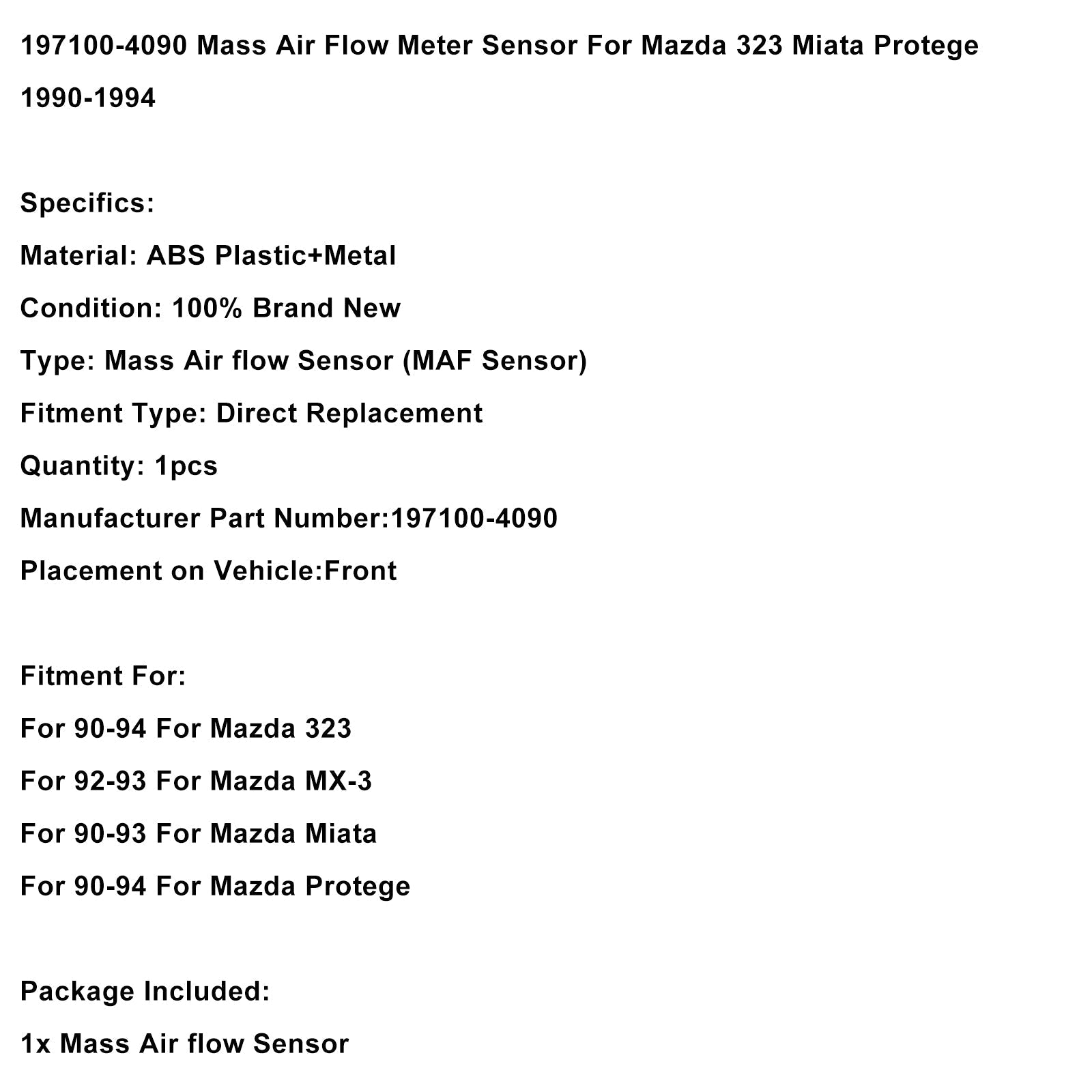 1990-1993 Mazda Miata 197100-4090 Mass Air Flow Sensor Meter