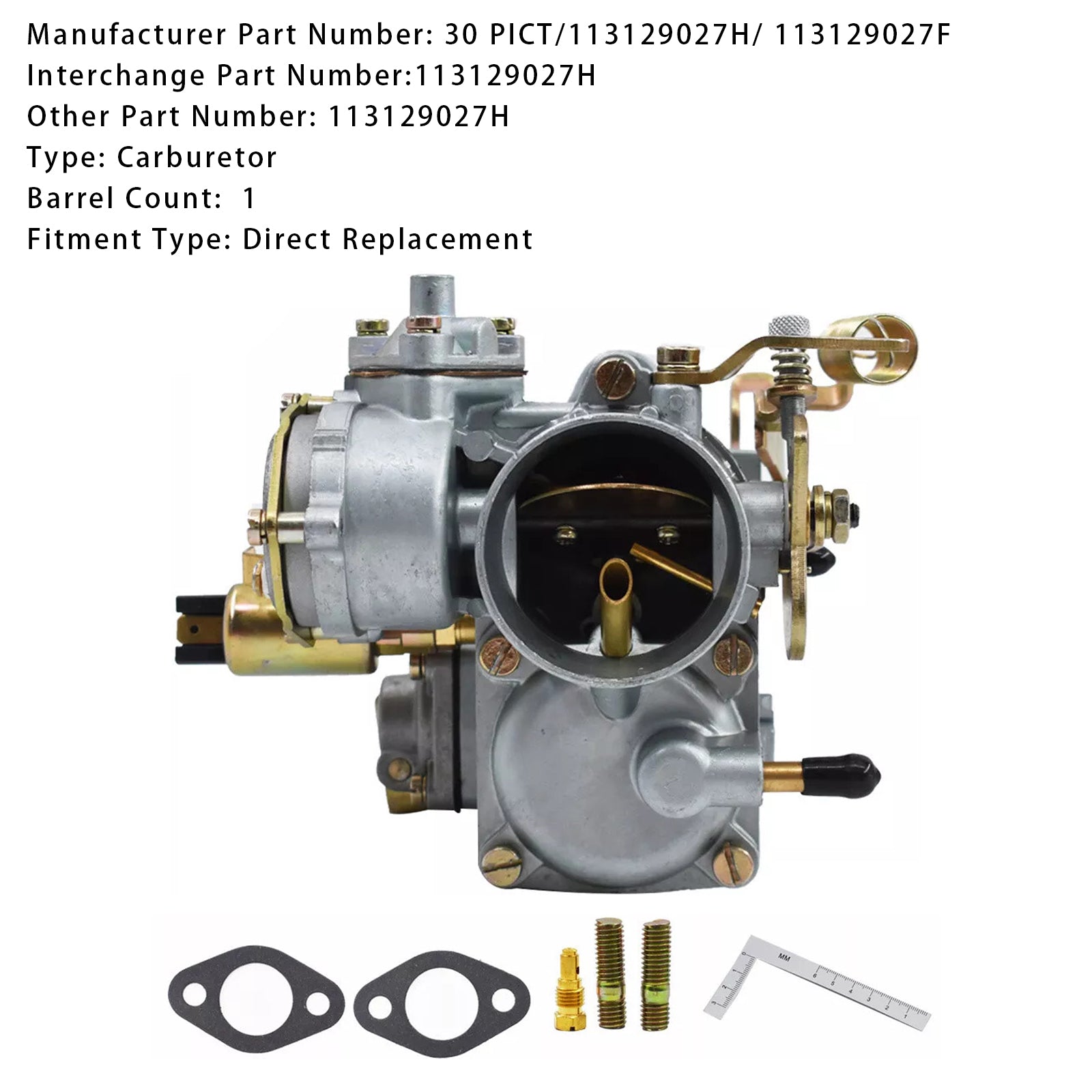 1950-1966 Volkswagen Beetle 30 PICT-1 Carburetor 1 Barrel 113129027H 113129027F