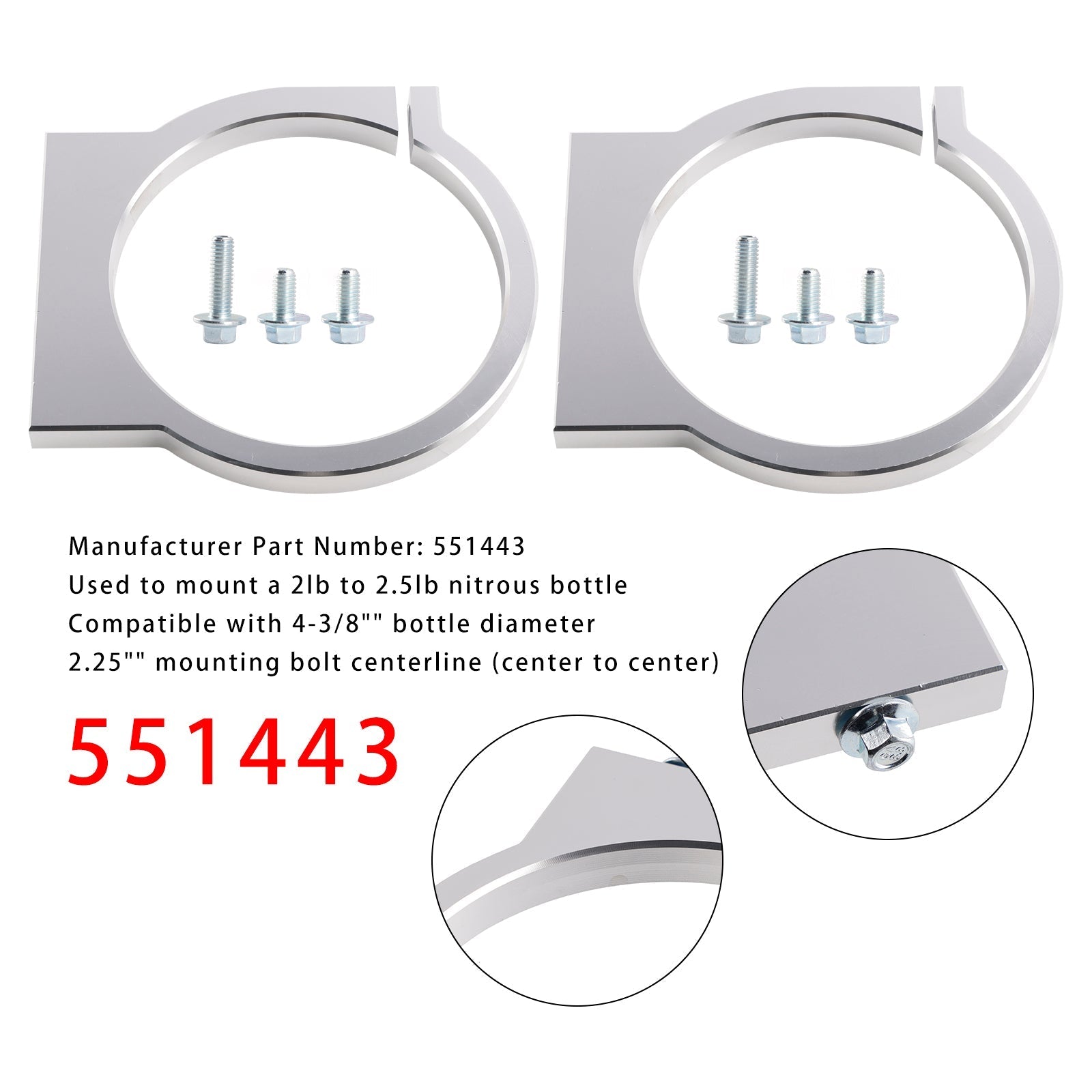 2lb Nitrous Tank Bracket Set 2-Pack 4-3/8" Bottle Diameter Mount