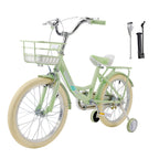 16" Green Girls Children's Bicycle featuring Side Wheels, Basket and Rear Cargo Rack