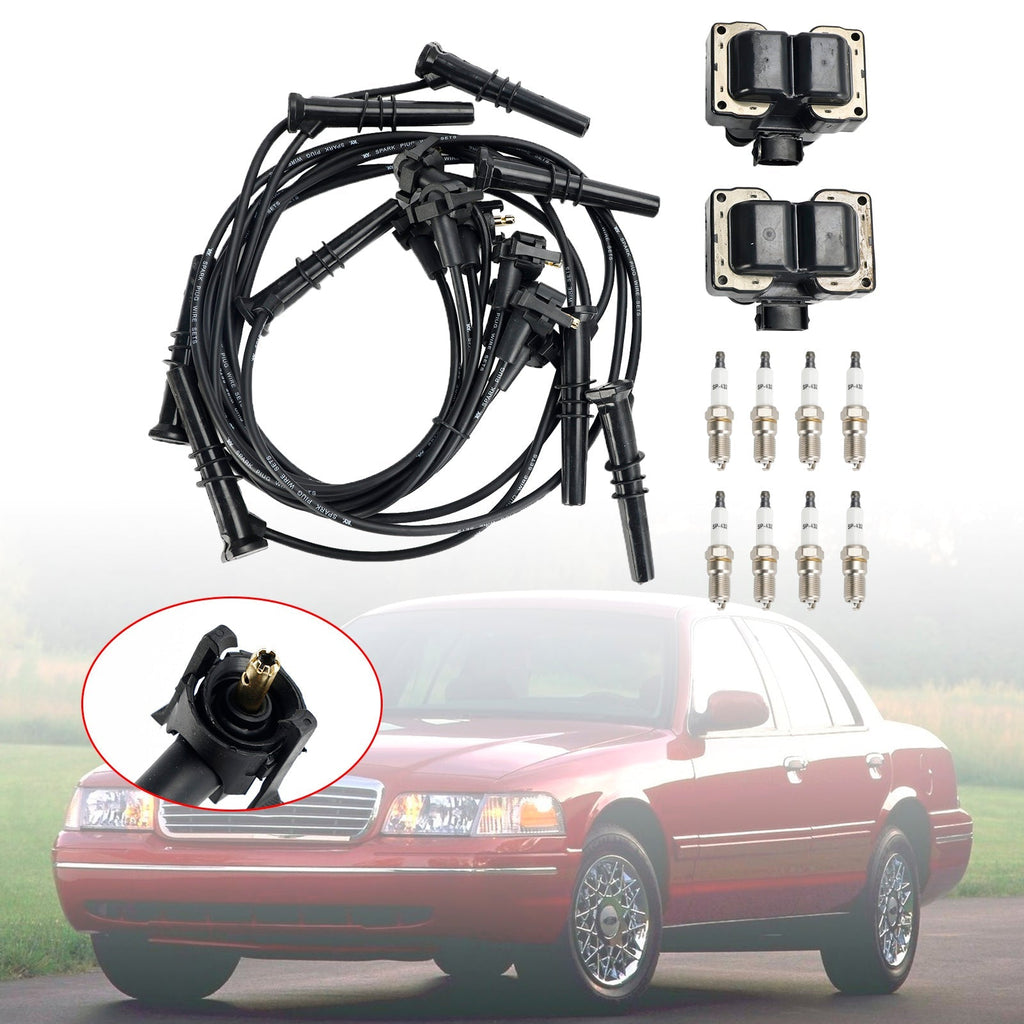 Ford Grand Marquis Lincoln Continental 1995 1996 1997 4.6L V8 2 Coil Packs 8 Spark Plugs Wires FD487 SP432