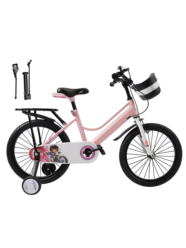 18" Youth Bike with Kickstand, Training Wheels and Baggage Rack - Pink
