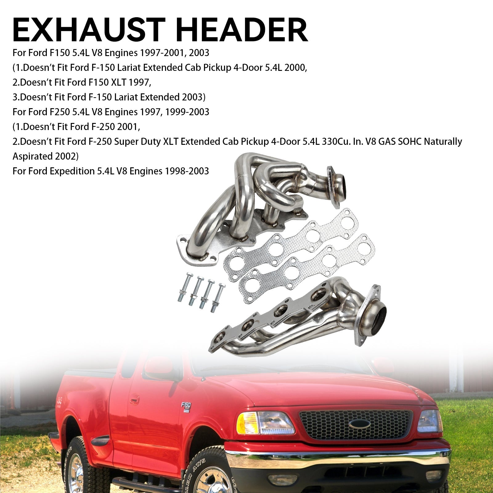 1999-2003 Ford F250 5.4 Liter V8 Engine Manifold Headers