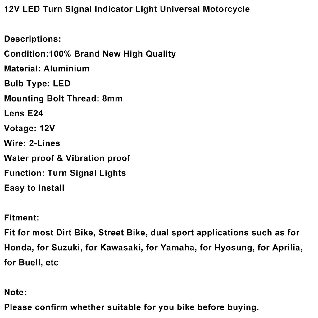 12V Universal Honda Motorcycle 8mm LED Turn Signal Light Indicator