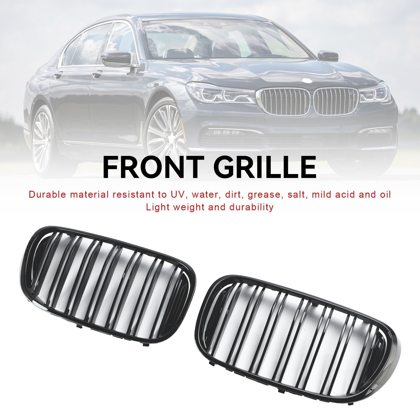 Pre-Facelift BMW G11 7 Series Long-Wheelbase Black Dual Slat Front Kidney Grille 2015-2019