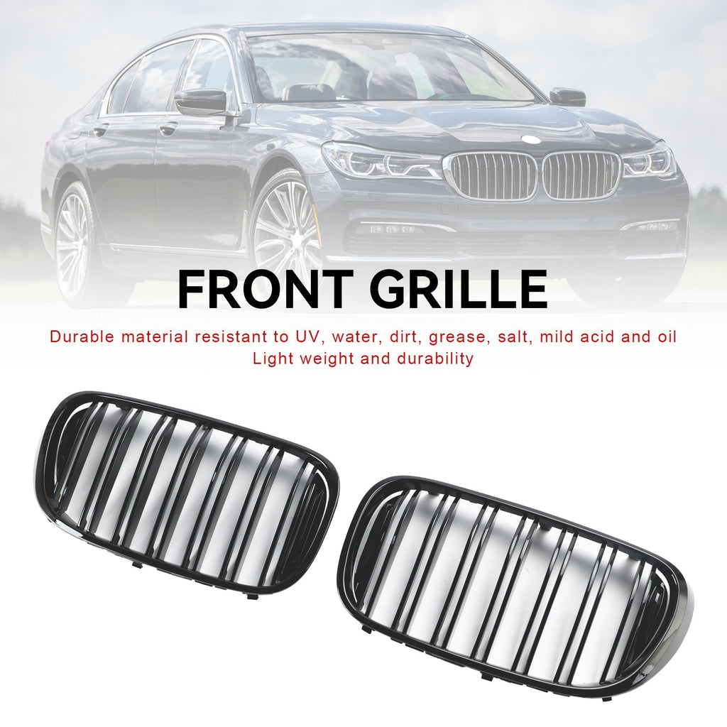 Black 2-Slat Front Kidney Grille for BMW 7 Series G11 Pre-Facelift Sedan 2015-2019