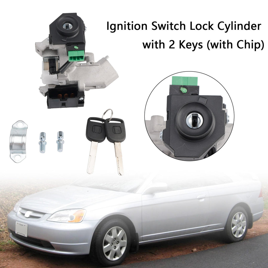 2002 2003 2004 Honda Civic GX 1700CC L4 Ignition Switch Lock Cylinder and 2 Keys with Chip