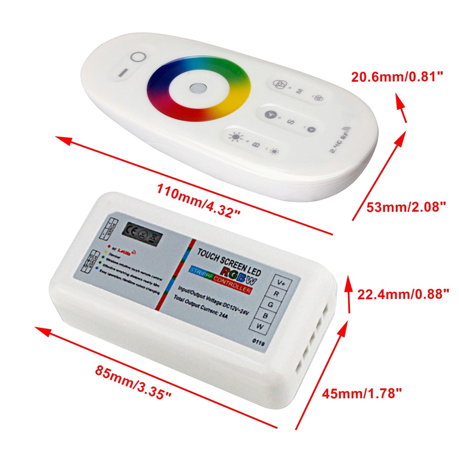 DC 12-24V RGBW LED Strip Lights 2.4G Touch Remote Controller