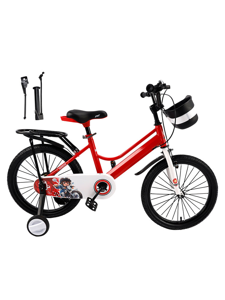 18 Inch Children's Bike Red with Stabilizer Wheels and Luggage Rack for Boys and Girls