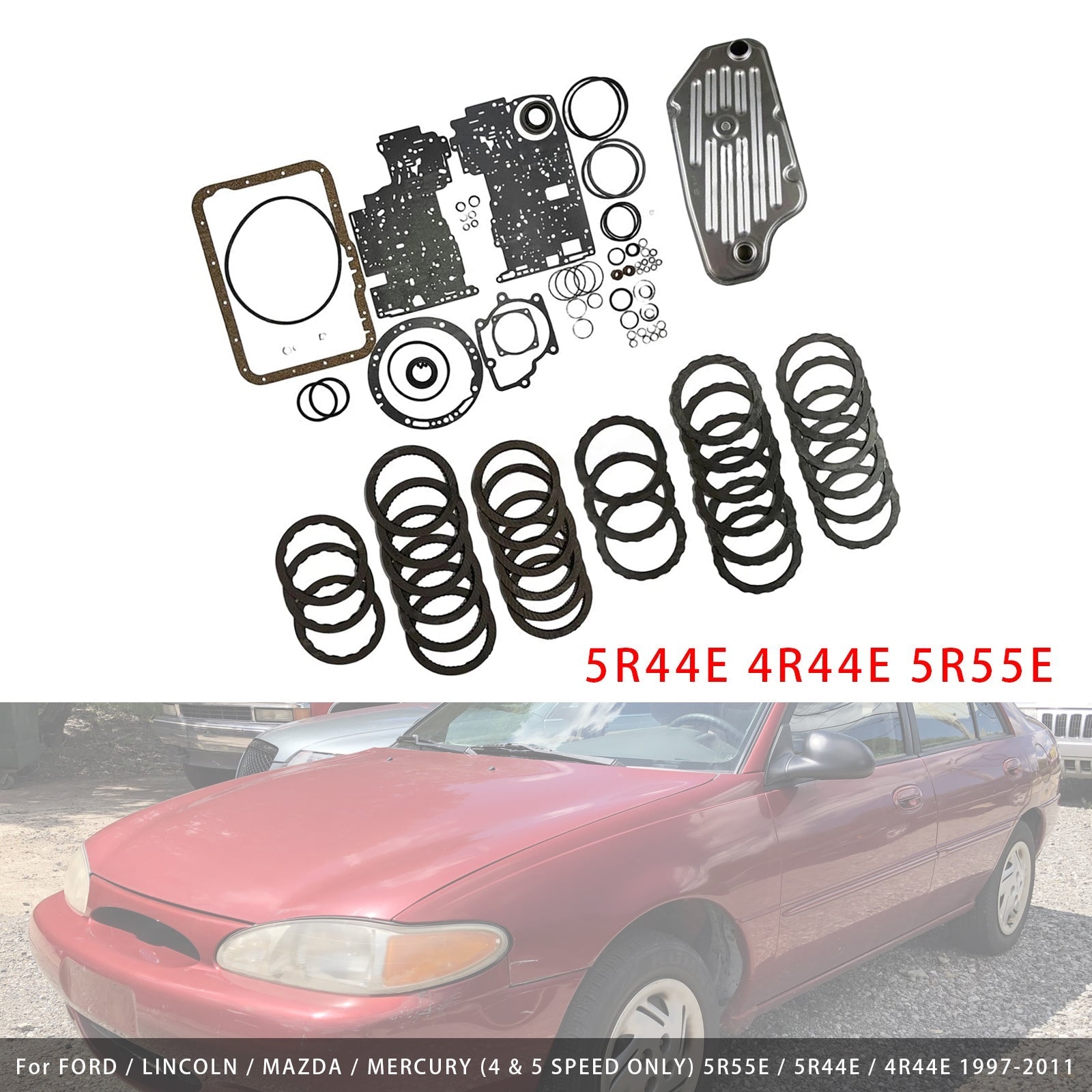 1997-Present Ford Lincoln Mazda Mercury Four-Wheel Drive 5R44E 4R44E 5R55E Transmission Master Rebuild Kit Includes Filter Clutch Plates