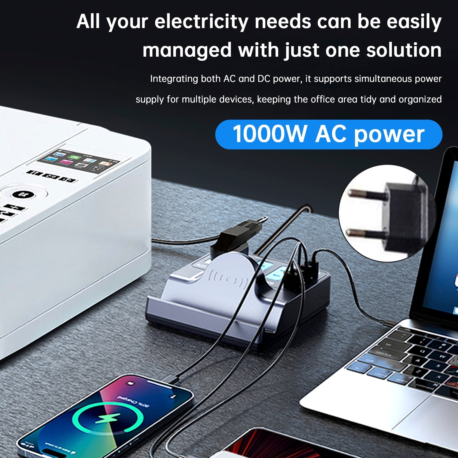140W Fast Charging Smart Socket with Wireless PD100W Technology Notebook and Smartphone Charger EU Plug