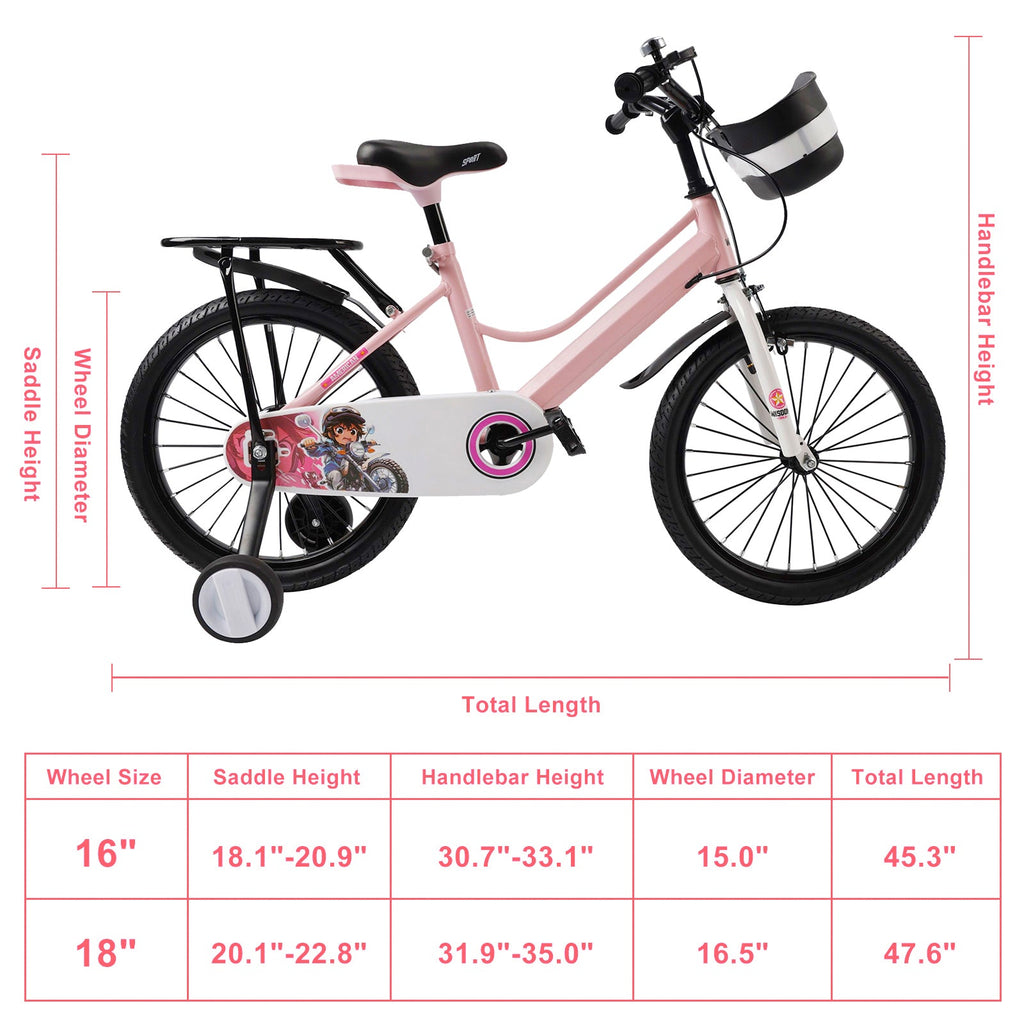16 and 18 Inch Children's Bicycle with Balance Wheels, Rear Rack and Cargo Basket