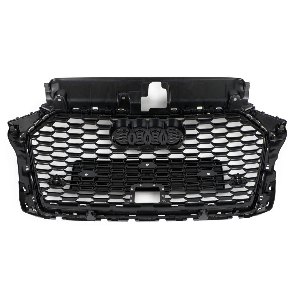 17-19 Audi A3 S3 Front Grille Honeycomb RS3 Design ACC Compatible Gloss Black