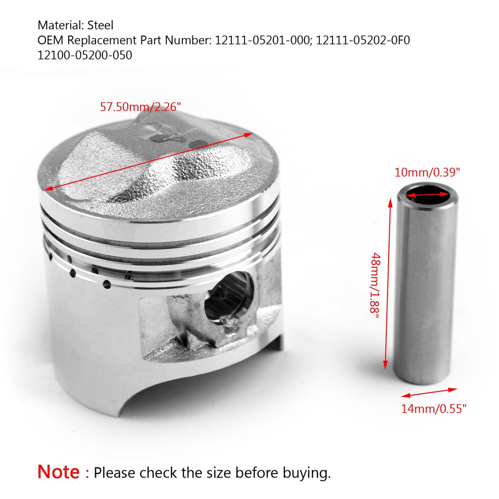 GS125 125cc Piston Assembly +0.50MM Oversize 57.50mm Bore Diameter 1982-2017 Models