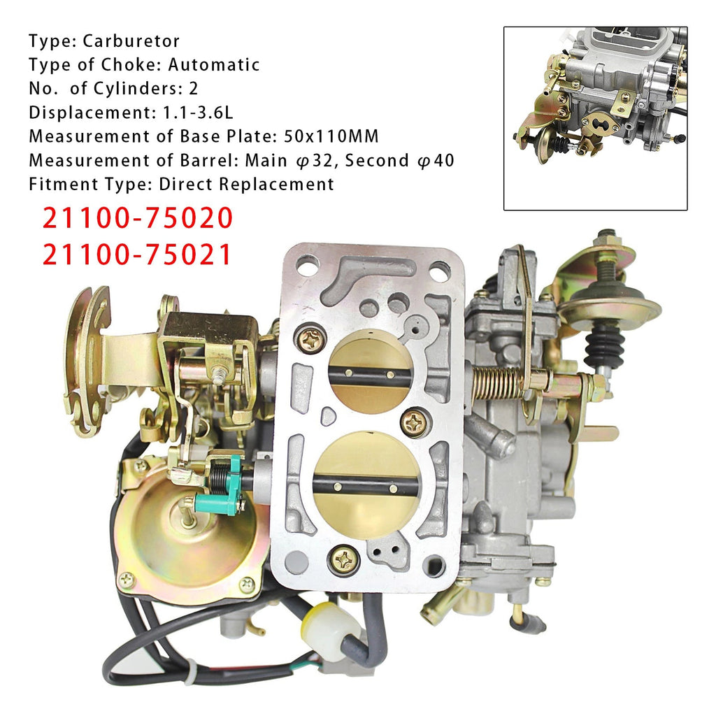 Toyota Hiace 1993-1998 2 Cylinder Carburetor 21100-75020 21100-75021 1RZ 4Y Engine