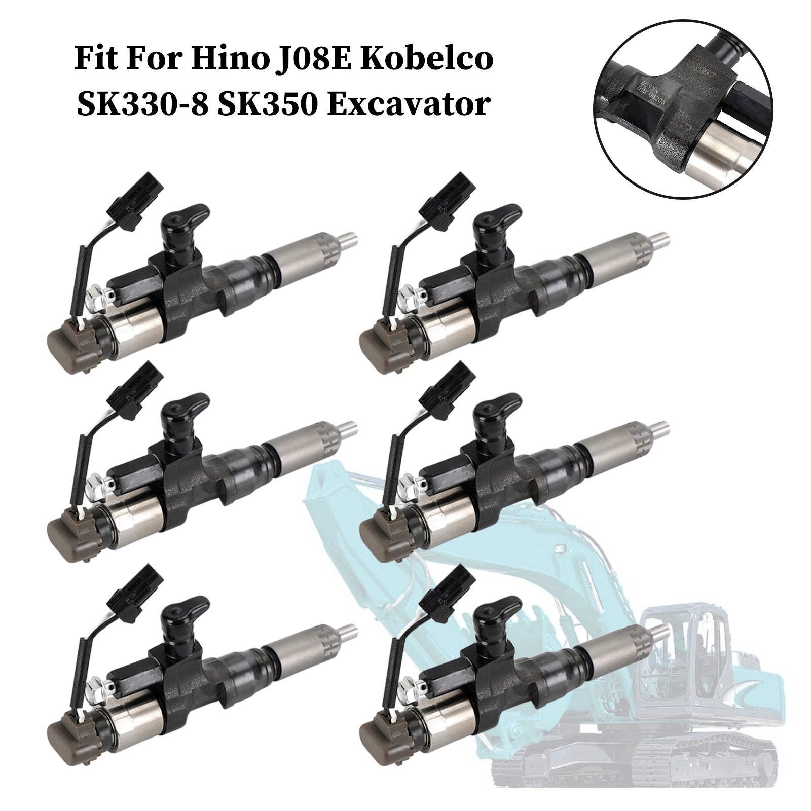 1984-2018 Hino J08E 3.8 4.7L Kobelco Diesel 6 Fuel Injectors 095000-6593