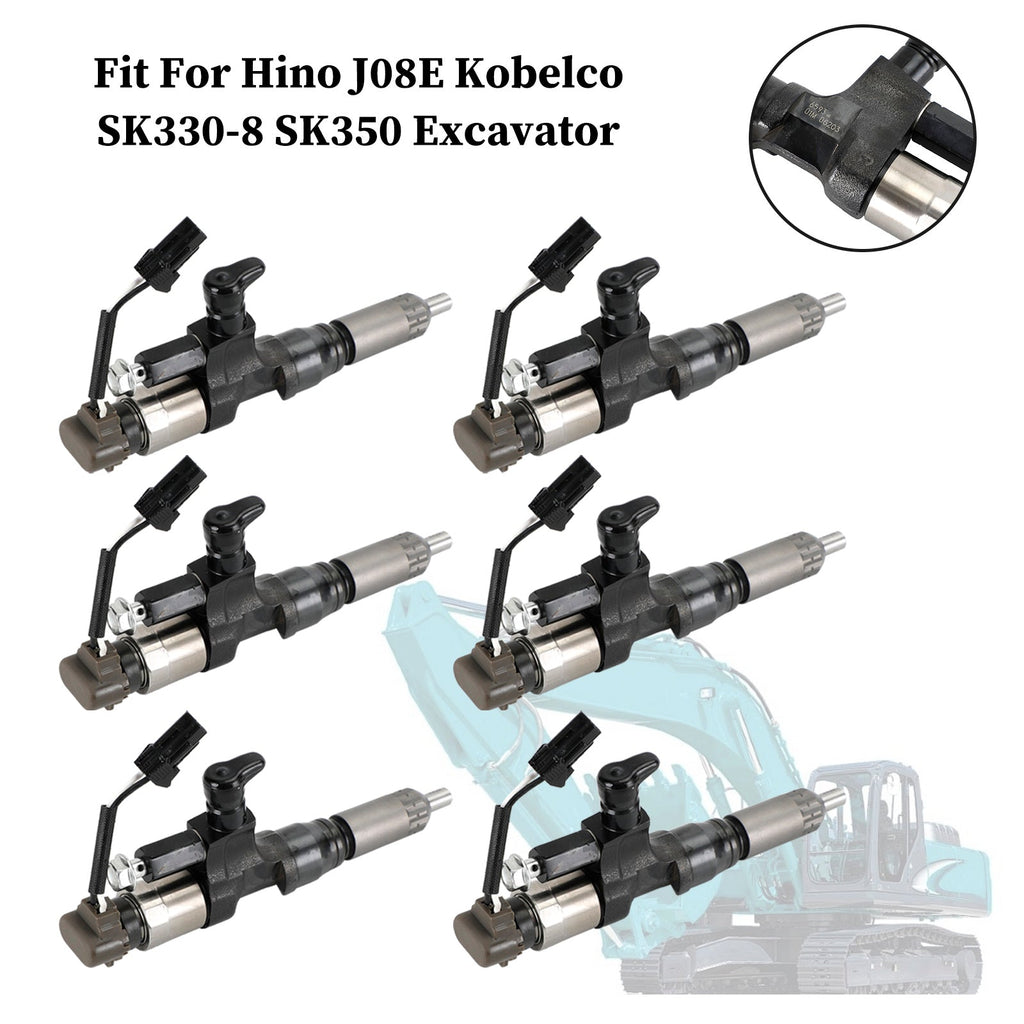 Hino J08E Kobelco 3.8 4.7L Diesel Engine 6 Piece Fuel Injector Set 095000-6593