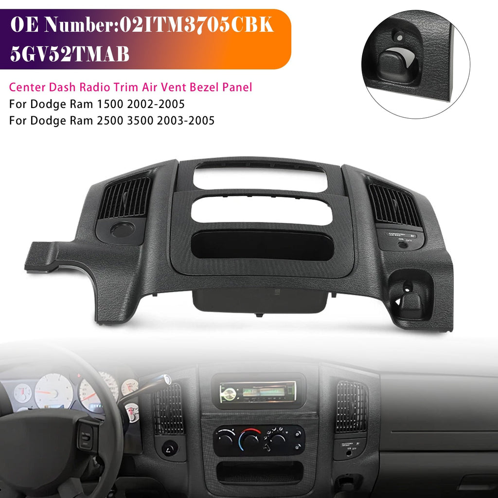 2002 2003 2004 2005 Dodge Ram 1500 Black Center Dash Air Vent Radio Bezel Panel