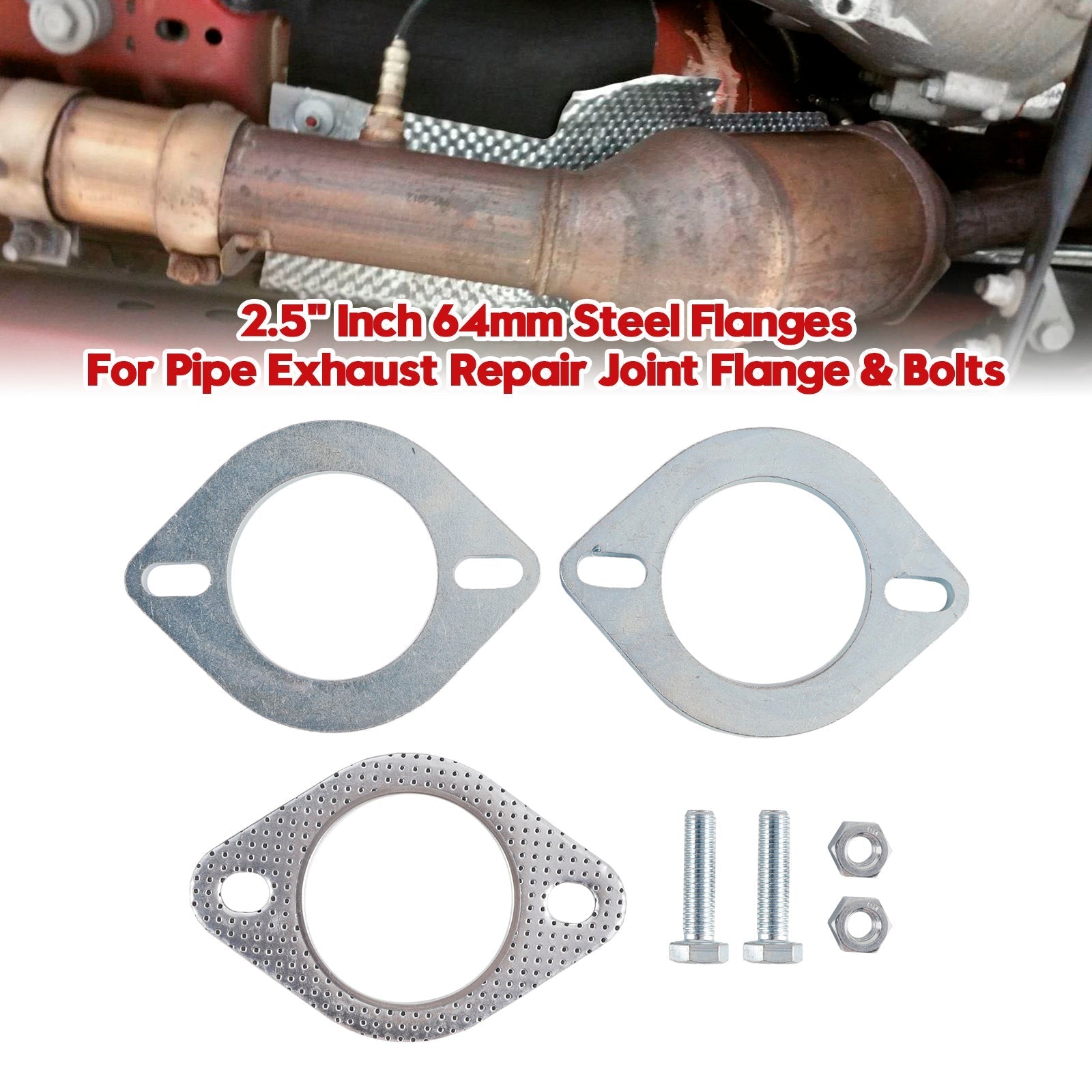 2.5 Inch Steel Exhaust Flanges 64mm Pair with Bolts for Pipe Joint Repair