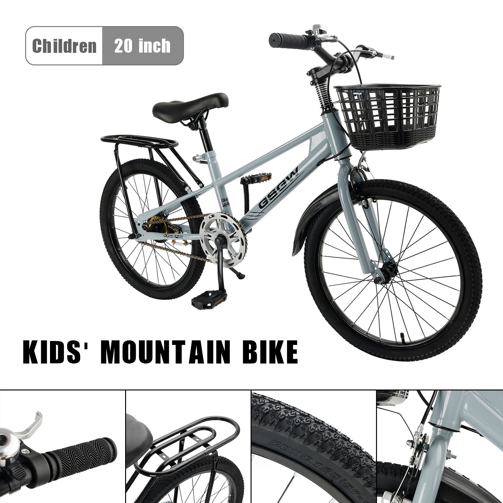Children's 20 Inch Bicycle with Basket for Boys and Girls Teens