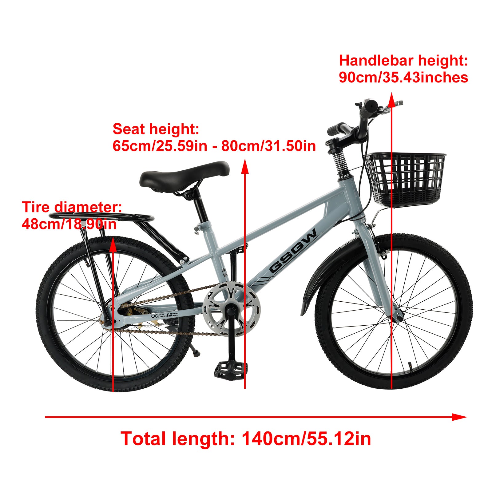 Children's 20 Inch Bicycle with Basket for Boys and Girls Teens